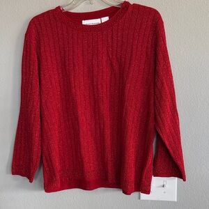 Alfred Dunner Women’s Red Sparkle with Lace Embroidered Trim Sweater XL